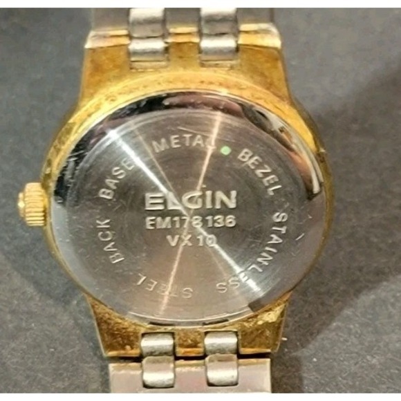 Elgin Gold Tone Stainless Steel Black Dial Face Watch EM178136 VX10 - Picture 2 of 9